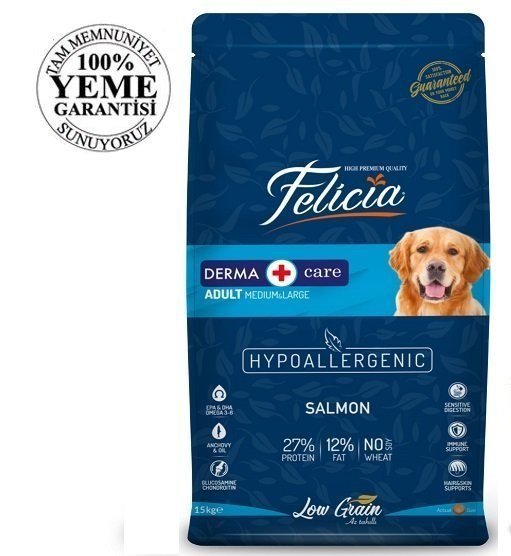 Felicia High Premium Düşük Tahıllı Somonlu Yetişkin Köpek Maması 15 Kg