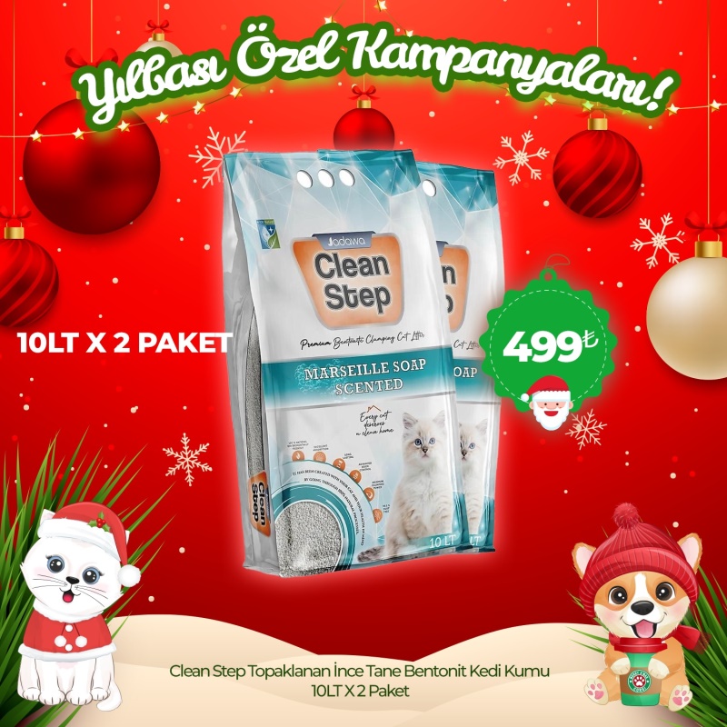 Clean Step Topaklanan İnce Tane Bentonit Kedi Kumu 2 Adet x 10 LT (Avantaj PAketi)