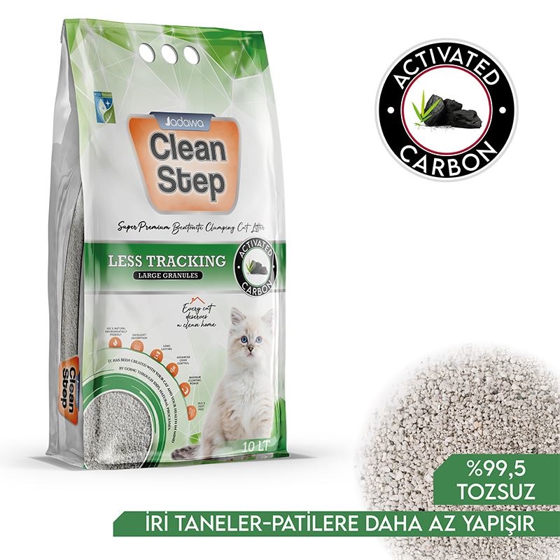 Clean Step Less Tracking Patilere Yapışmayan Aktif Karbonlu Kalın Tane Topaklanan Kedi Kumu 10lt