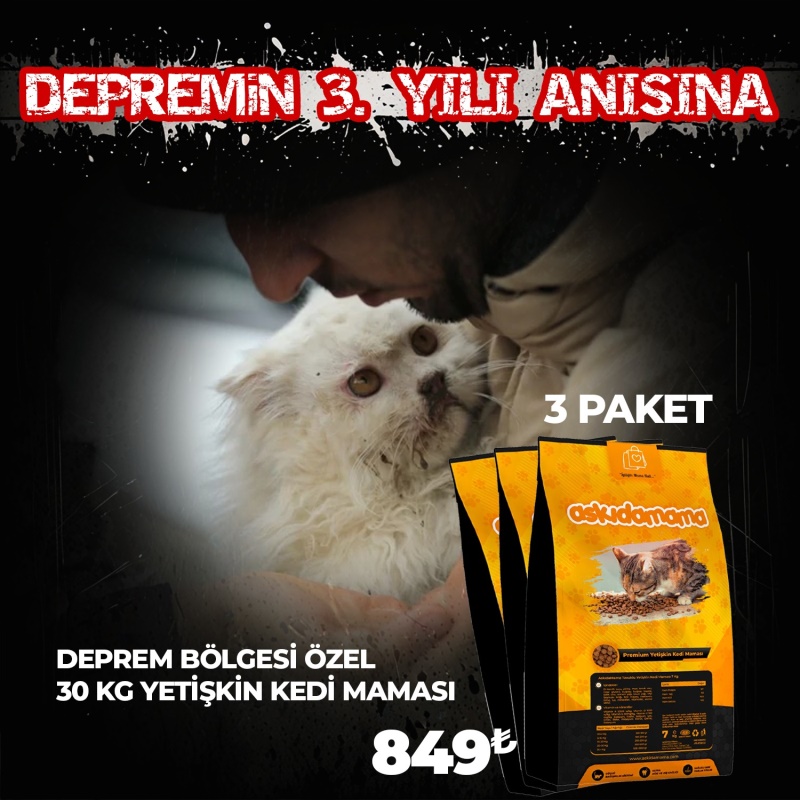 Depremin 3. Yılı Anısı Özel 30 Kg Yetişkin Kedi Maması (3 Paket)