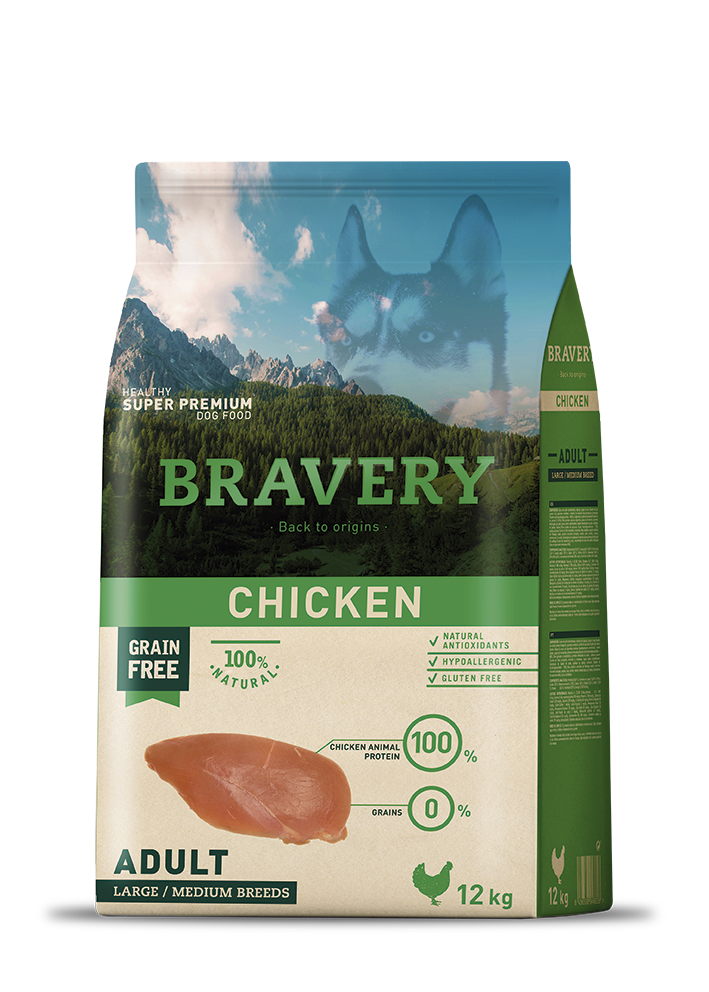 Bravery Adult Chicken Tahılsız Tavuklu Büyük Ve Orta Irk Yetişkin Köpek Maması 12 Kg