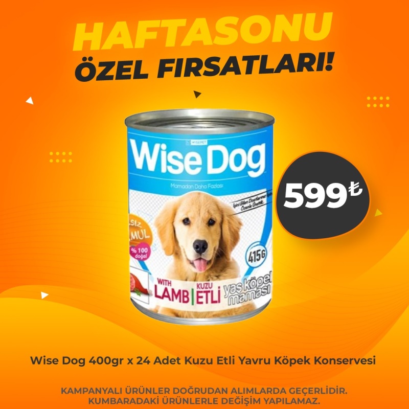 Wise Dog Kuzulu Yavru Köpek Konserve 400 Gr x 24 Adet (Haftasonu Özel)