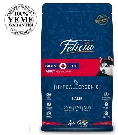 Felicia High Premium Düşük Tahıllı Kuzu Etli Yetişkin Köpek Maması 15 Kg