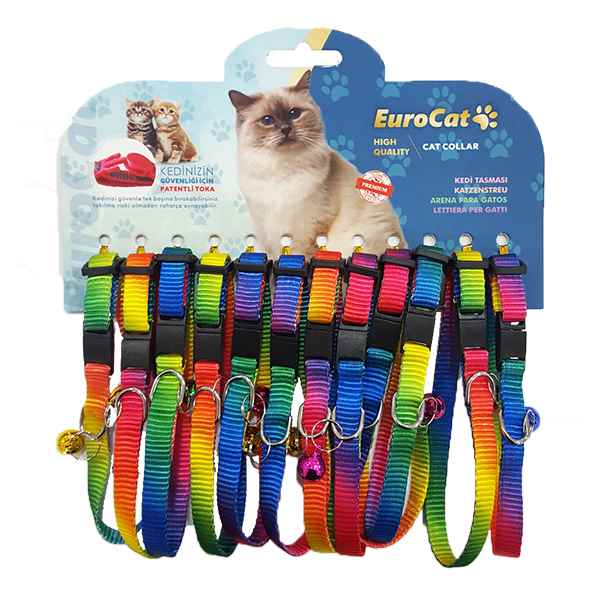 EuroCat Gökkuşağı Renkli Çıngıraklı Kedi Boyun Tasması 12