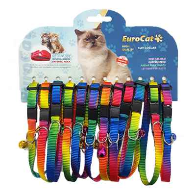 EuroCat Gökkuşağı Renkli Çıngıraklı Kedi Boyun Tasması 12'li