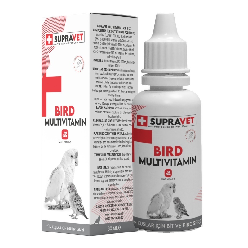 Supravet Plus Kanarya, Papağan, Güvercin ve Muhabbet Kuşları için Multivitamin Damla 30 ml