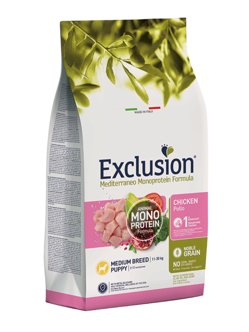 Exclusion Monoprotein Düşük Tahıllı Tavuklu Orta Irk Medium Breed Yavru Köpek Maması 12 Kg