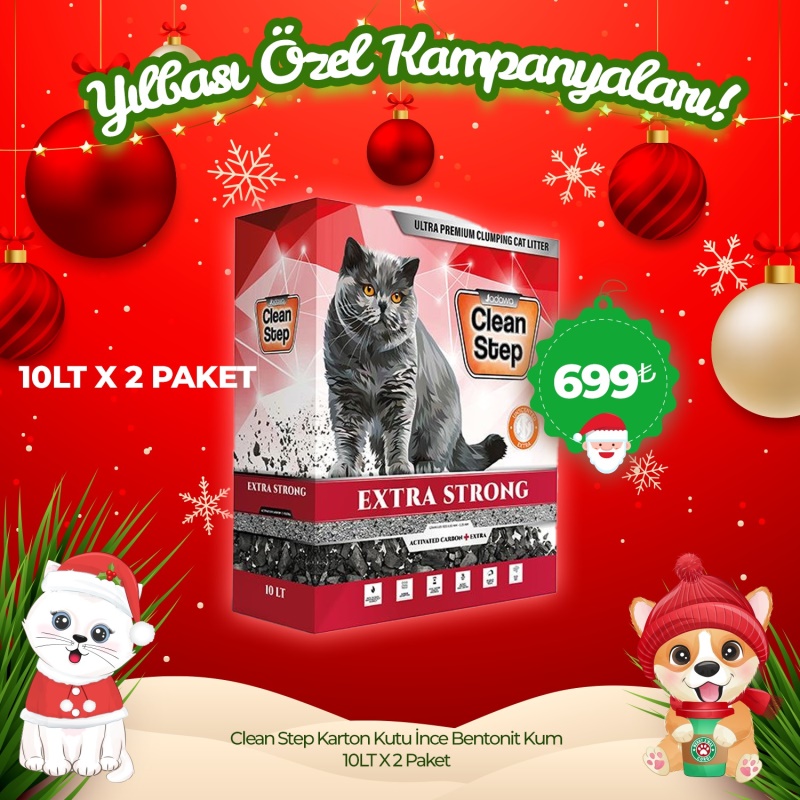 Clean Step Karton Kutuda İnce Tane Bentonit Kedi Kumu 10 LT x 2 Adet (Avantaj Paketi)