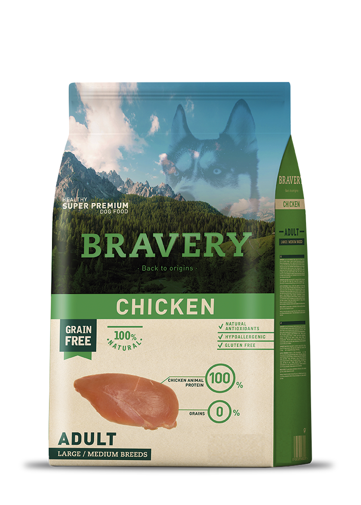 Bravery Adult Chicken Tahılsız Tavuklu Büyük Ve Orta Irk Yetişkin Köpek Maması 4 Kg