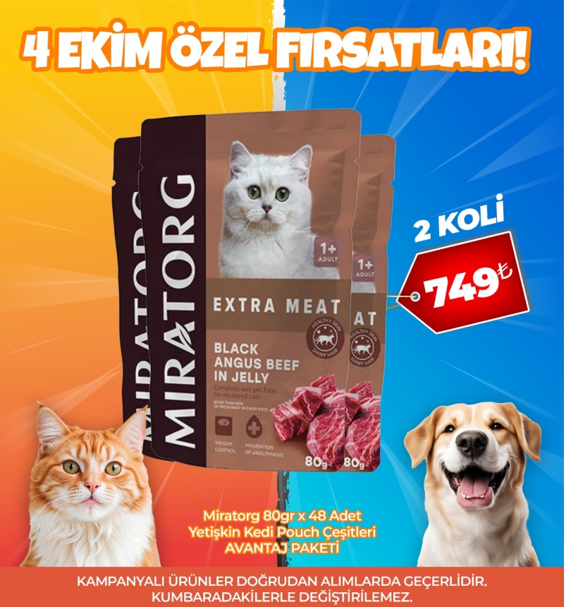 Miratorg Yetişkin Kedi Pouch Çeşitleri 80 Gr x 48 Adet 2 Koli Avantaj Paketi (4 Ekim Özel)