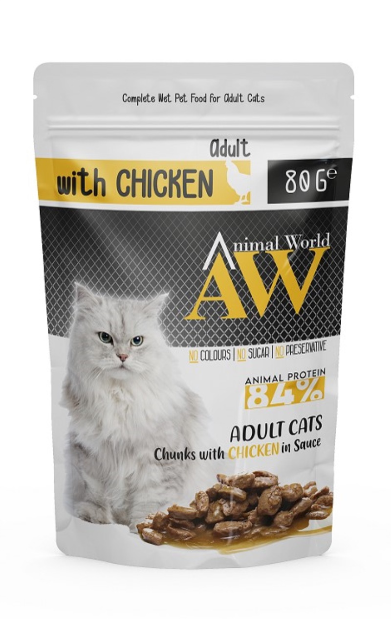 Animal World Tavuklu Yetişkin Kedi Pouch Mama 80 Gr X 24 Adet