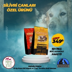 Silivri Canları Özel Askıda Mama 10Kg Köpek 7 Kg Kedi İkili Avantaj Paketi