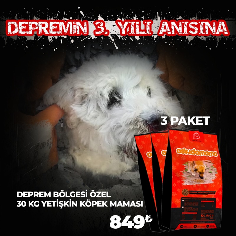 Depremin 3. Yılı Anısı Özel 30 Kg Yetişkin Köpek Maması (3 Paket)