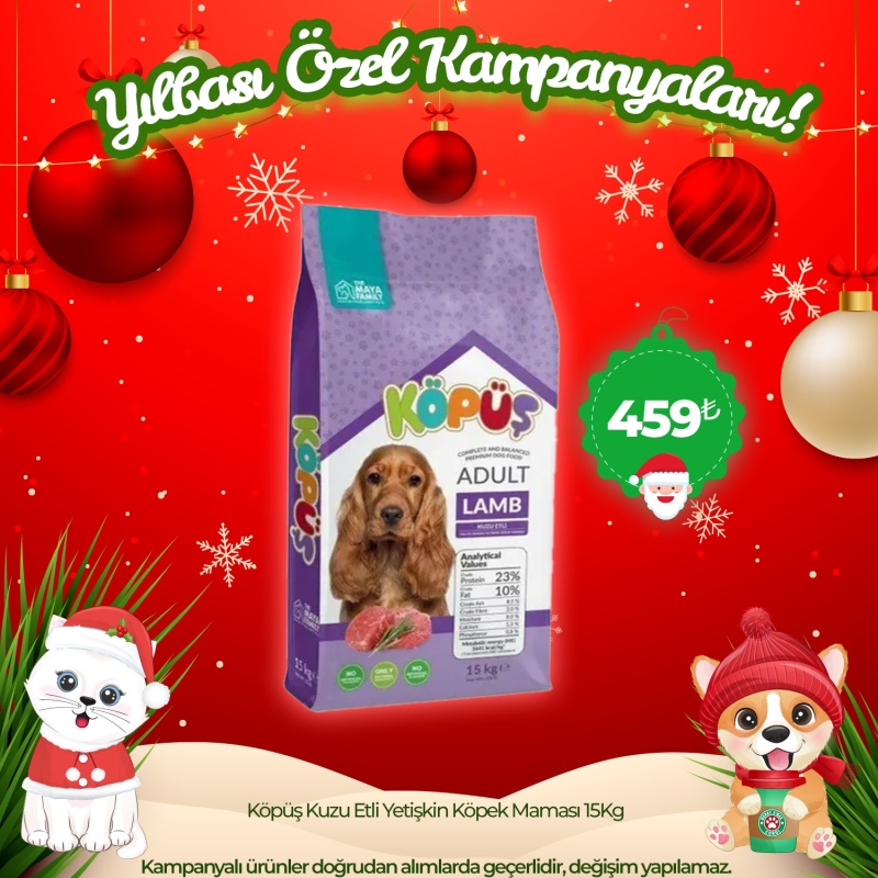 Köpüş Yetişkin Köpek Maması Kuzu Etli 15 kg (Yılbaşı Özel)