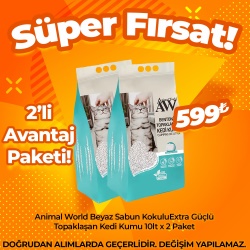 Animal World Beyaz Sabun Kokulu Extra Güçlü Topaklaşan Kedi Kumu 10LT (2 li Avantaj Paketi)