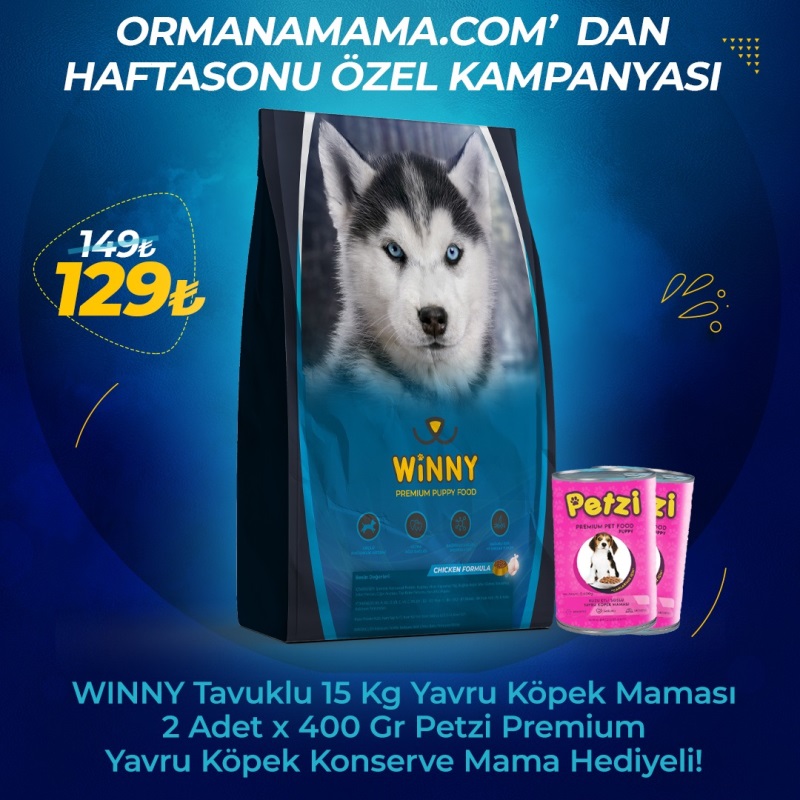 Winny Premium Puppy 15 Kg Yavru Köpek Maması + 2 Adet x 400 Gr Petzi Konserve Mama Hediyeli
