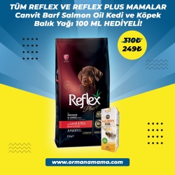 Reflex Plus Kuzu ve Pirinçli 15 Kg Puppy Yavru Köpek Maması Canvit 100ML Kedi ve Köpek için Balık Yağı Hedliyeli!