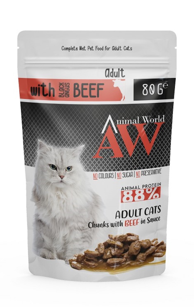 Animal World Biftekli Yetişkin Kedi Pouch Mama 80 Gr X 24 Adet