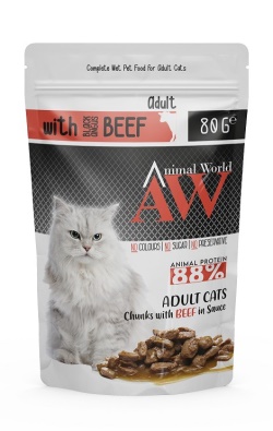 Animal World Biftekli Yetişkin Kedi Pouch Mama 80 Gr X 24 Adet