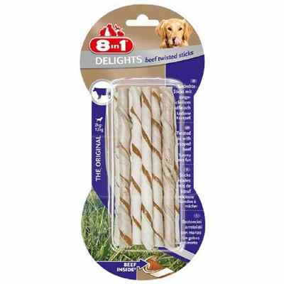 8in1 Delights Bones Biftekli Twested Sticks Burgu Çubuğu Köpek Ödülü 55 Gr