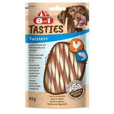8in1 Tasties Twisters Tavuklu ve Balıklı Burgu Köpek Ödülü 85 Gr
