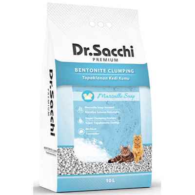 Dr.Sacchi Premium Marsilya Sabunu Kokulu Bentonit İnce Taneli Topaklanan Kedi Kumu 10 Lt