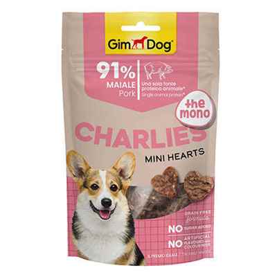GimDog Charlies Mini Hearts Domuz Etli Tahılsız ve Şekersiz Köpek Ödülü 70 Gr