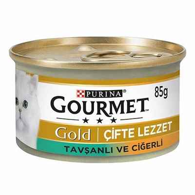 Gourmet Gold Çifte Lezzet Ciğerli Tavşanlı Yetişkin Kedi Konservesi 24 Adet 85 Gr