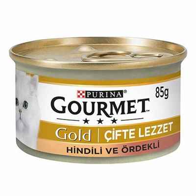 Gourmet Gold Çifte Lezzet Parça Etli Hindili Ördekli Yetişkin Kedi Konservesi 85 Gr