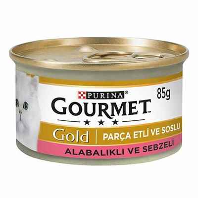 Gourmet Gold Parça Etli Soslu Alabalık Sebzeli Yetişkin Kedi Konservesi 24 Adet 85 Gr