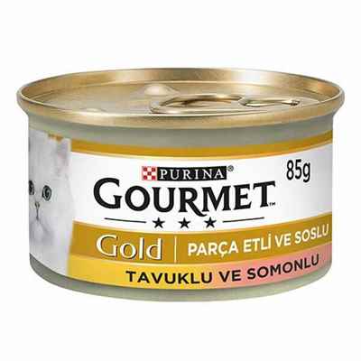 Gourmet Gold Parça Etli Soslu Somonlu Tavuklu Yetişkin Kedi Konservesi 12 Adet 85 Gr