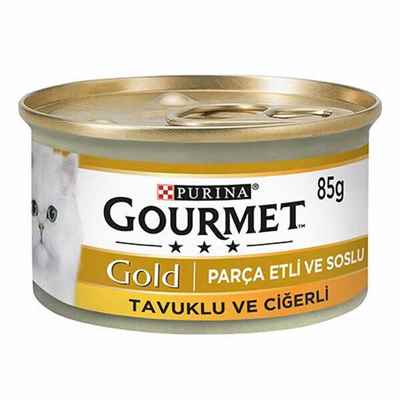 Gourmet Gold Parça Etli Soslu Tavuklu Ciğerli Yetişkin Kedi Konservesi 12 Adet 85 Gr