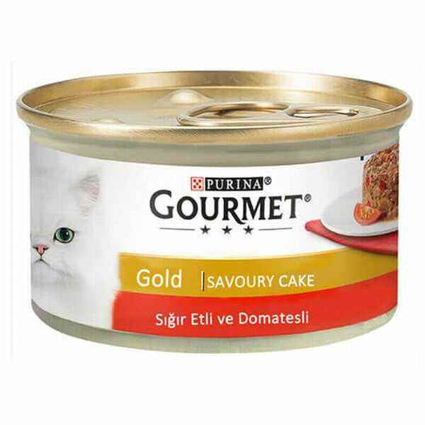 Gourmet Gold Savoury Cake Sığır Etli Domatesli Yetişkin Kedi Konservesi 24 Adet 85 Gr