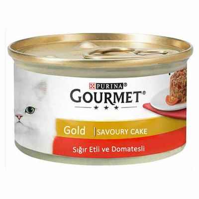 Gourmet Gold Savoury Cake Sığır Etli Domatesli Yetişkin Kedi Konservesi 24 Adet 85 Gr