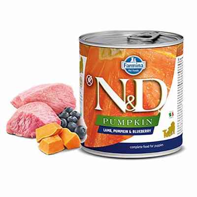 N&D Pumpkin Balkabaklı Kuzulu Yaban Mersinli Tahılsız Yavru Köpek Konservesi 285 Gr