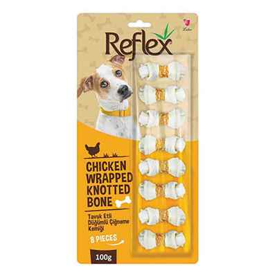 Reflex Tavuk Eti Sargılı Düğümlü Köpek Çiğneme Kemiği 8'li 100 Gr