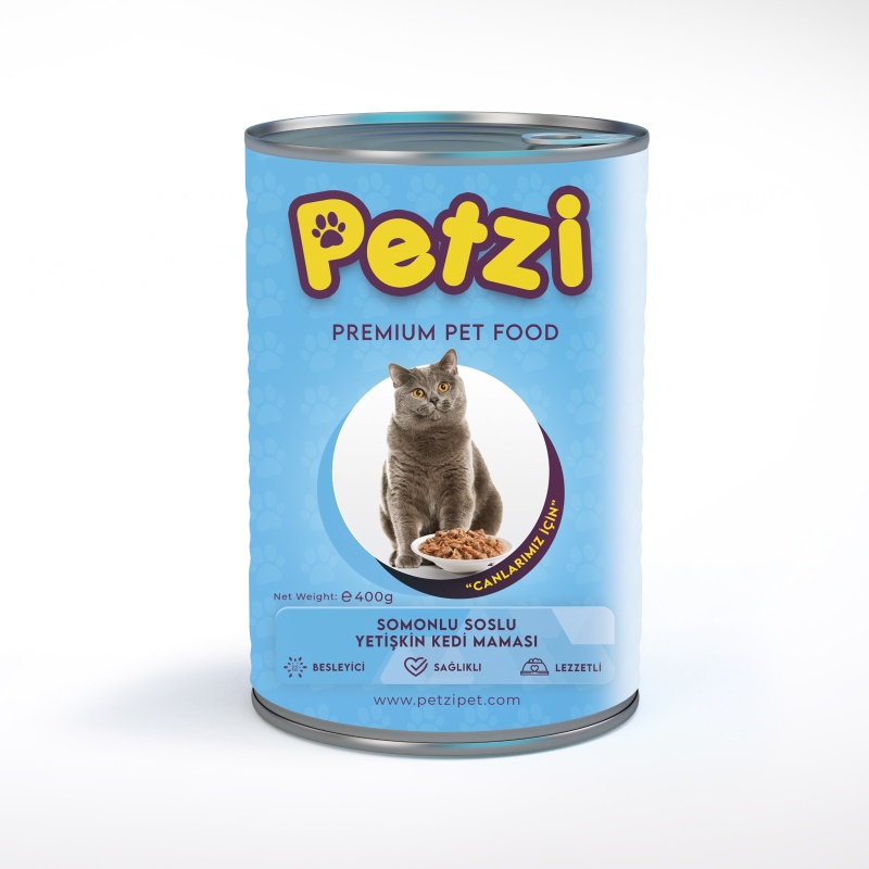 Petzi Cat Premium Somonlu Soslu Yetişkin Kedi Konservesi 400 Gr x 24 Adet