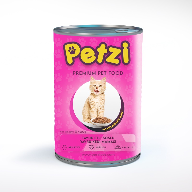 Petzi Cat Premium Tavuk Etli Soslu Yavru Kedi Konservesi 400 Gr x 24 Adet