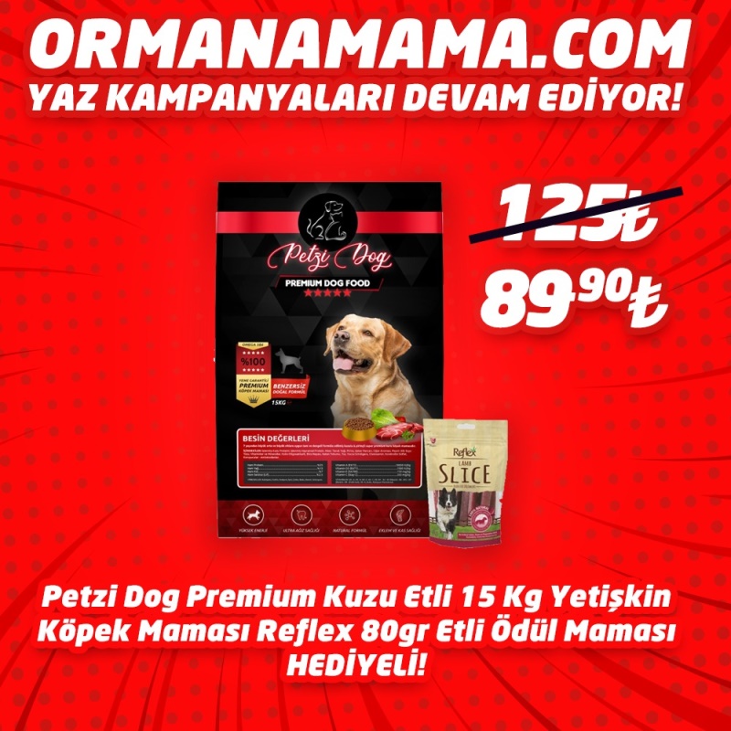 Petzi Dog Premium Kuzu Etli 15 Kg Yetişkin Köpek Maması Reflex 80 Gr Etli Ödül Maması Hediyeli
