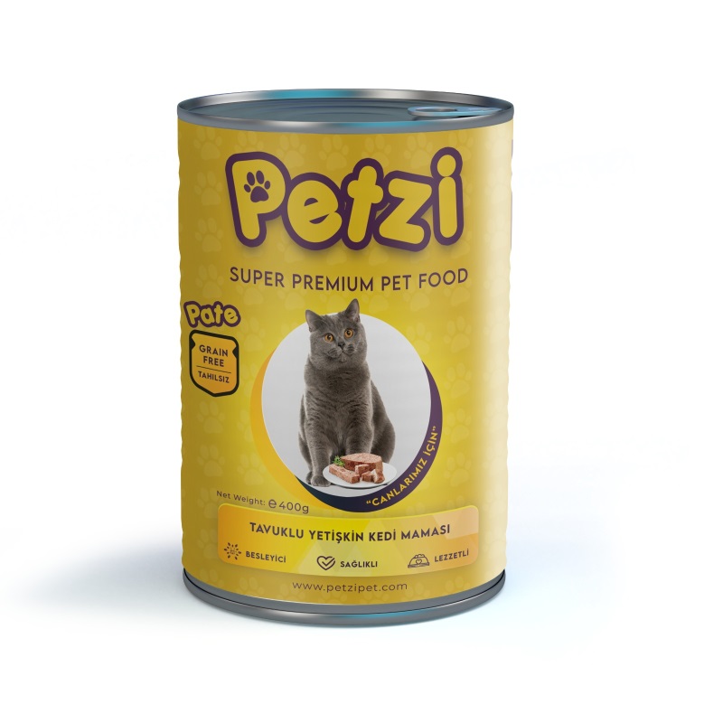 Petzi Cat Premium Düşük Tahıllı Ezme Tavuklu Yetişkin Kedi Konserve 400 Gr x 24 Adet