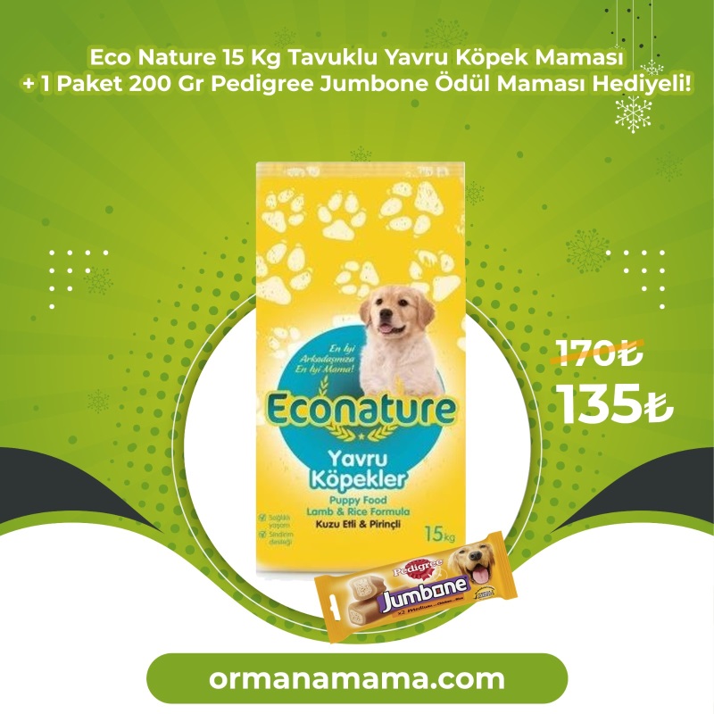 Eco Nature Kuzu Etli 15 Kg Yavru Köpek Maması + 1 Paket 200 gr Pedigree Jumbone Ödül Maması Hediyeli