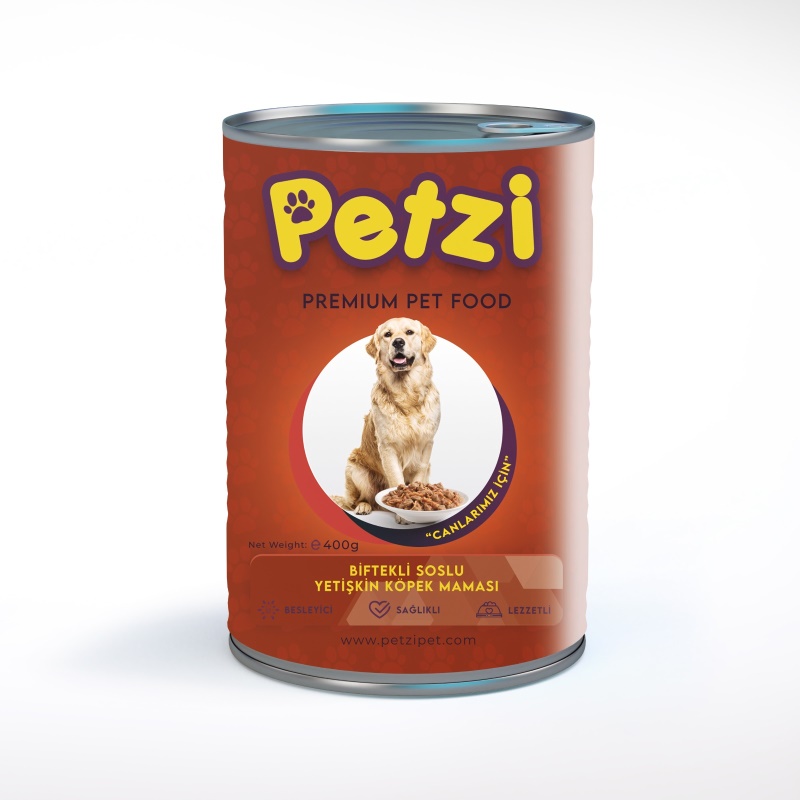 Petzi Dog Premium Biftekli Soslu Yetişkin Köpek Konservesi 400 Gr x 24 Adet