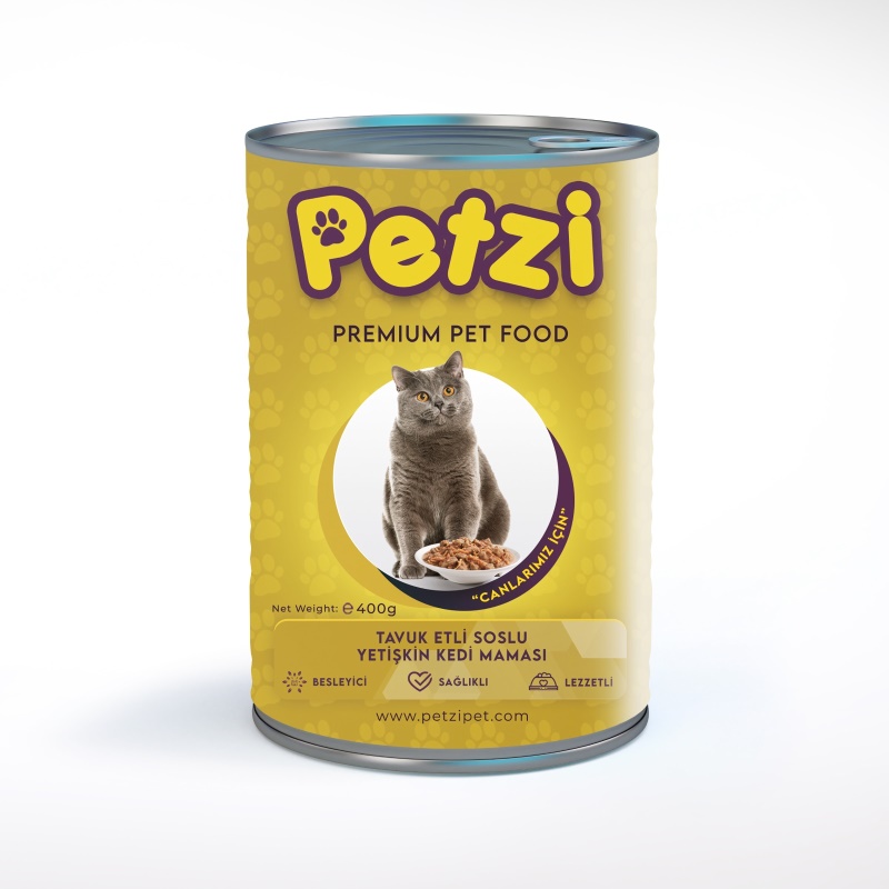 Petzi Cat Premium Tavuk Etli Soslu Yetişkin Kedi Konservesi 400 Gr x 24 Adet